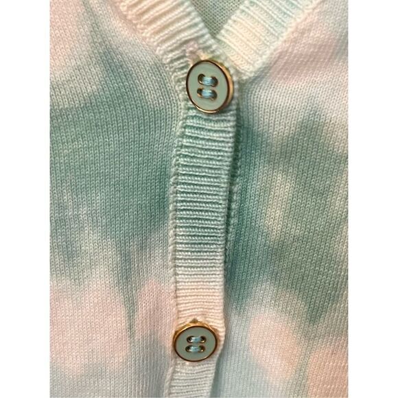 Tory Burch Theo Cardigan Mint White Shibori Tie Dye Striped L - Picture 5 of 5